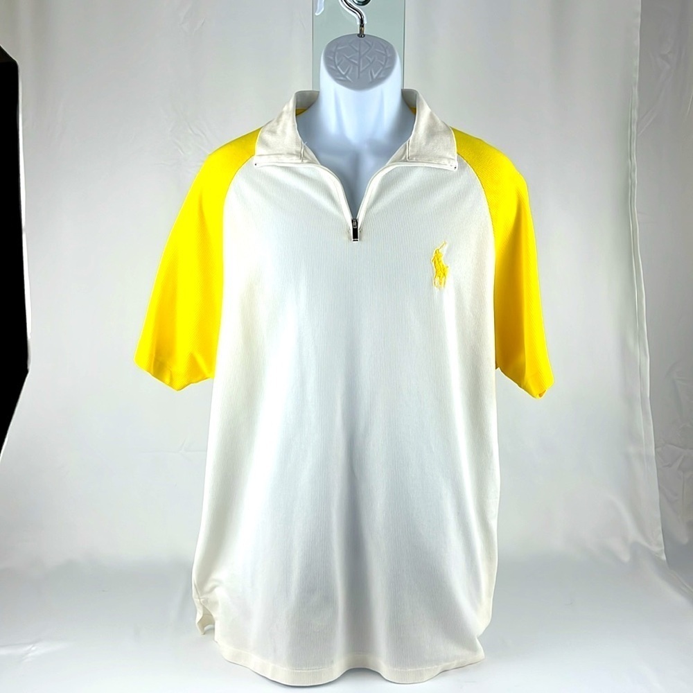 POLO GOLF Ralph Lauren Short Sleeve Quarter Zip White Yellow Golf Shirt Sz XL